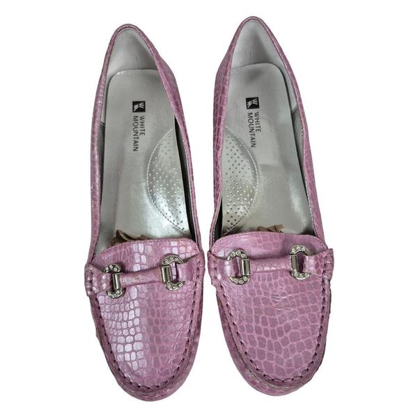 White Mountain Lavender Pink Metallic Embossed Croc Driving Loafers Sz 9 NWOT - Picture 1 of 8